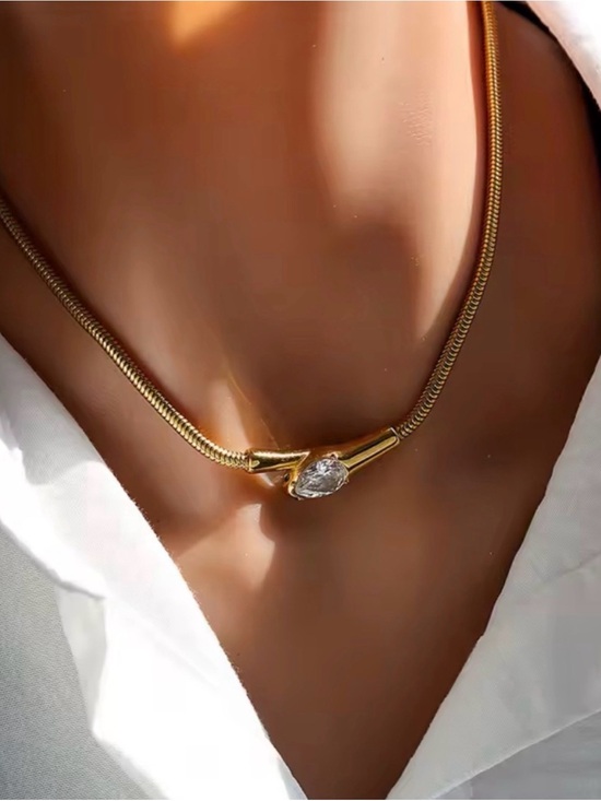 Anthropologie Jewelry - Serpenti Snake Gold Teardrop Pendant Necklace Stainless Steel